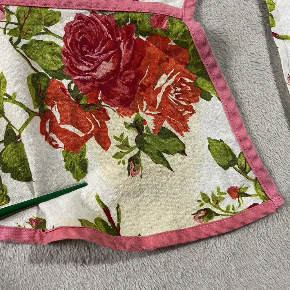 VTG Jessie Steele Linen Cotton Rose Waist Apron Ruffle One Size Cottagecore
